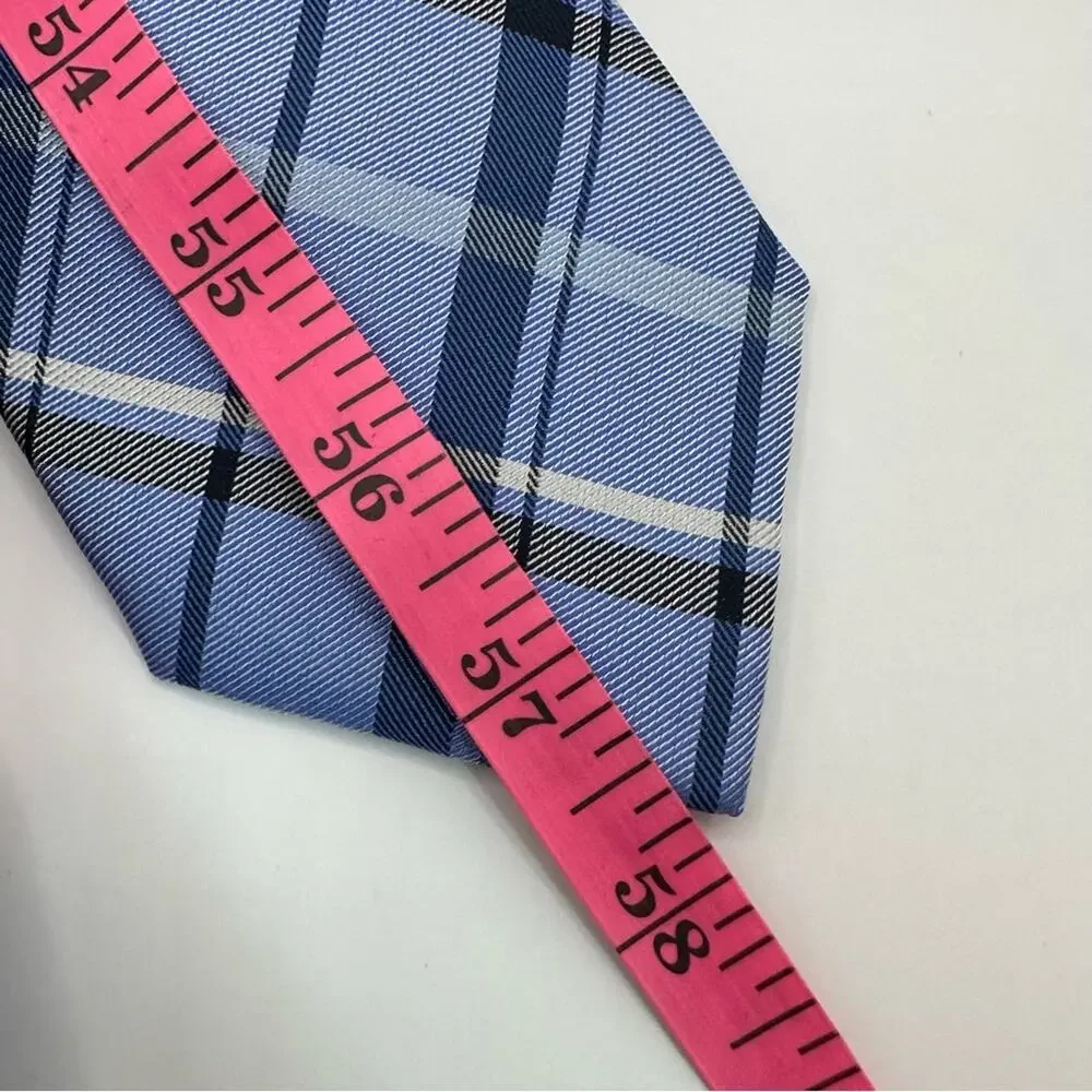 CHAPS NWT Blue White Plaid Neck Tie Lot of 2  Set Bundle 100% Silk Classic